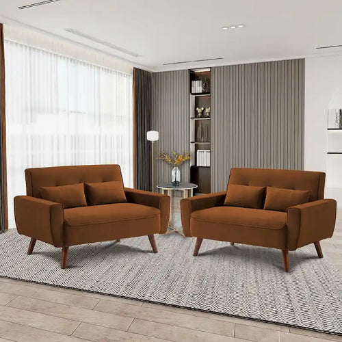 48.82 Small Tufted Loveseat Sofa 2 Set with Tapered Wood Legs