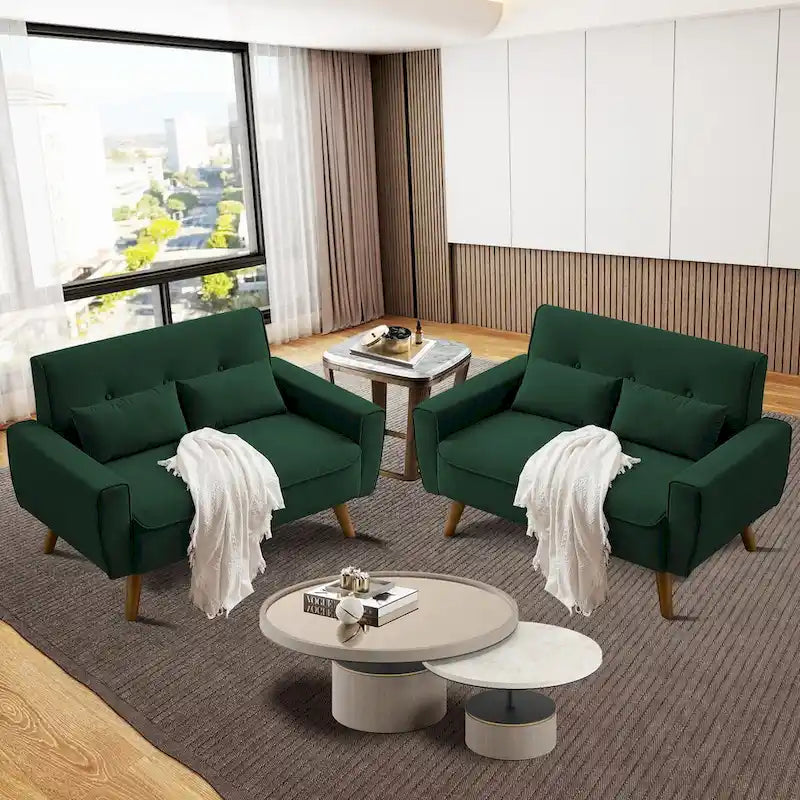 48.82 Small Tufted Loveseat Sofa 2 Set with Tapered Wood Legs