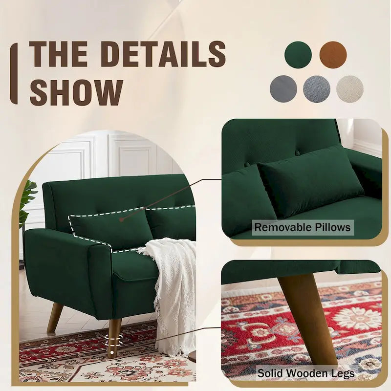 48.82 Small Tufted Loveseat Sofa 2 Set with Tapered Wood Legs