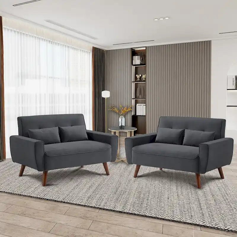 48.82 Small Tufted Loveseat Sofa 2 Set with Tapered Wood Legs