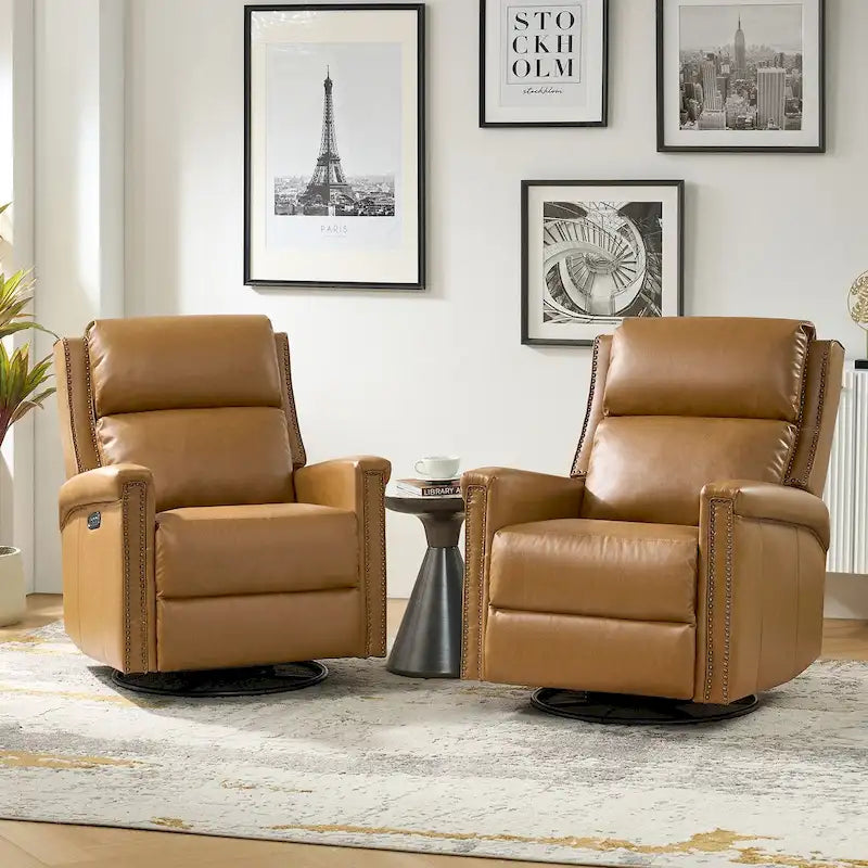 Tobias Traditional Swivel And Rocker Power Recliner Set of 2 by HULALA HOME