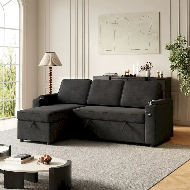 2 in 1 Pull Out Sofa Bed with Storage and Charging Port