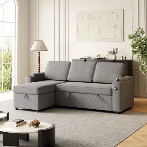 2 in 1 Pull Out Sofa Bed with Storage and Charging Port