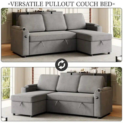 2 in 1 Pull Out Sofa Bed with Storage and Charging Port