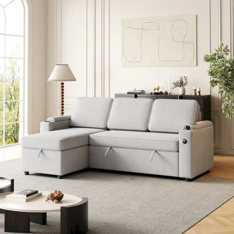 2 in 1 Pull Out Sofa Bed with Storage and Charging Port