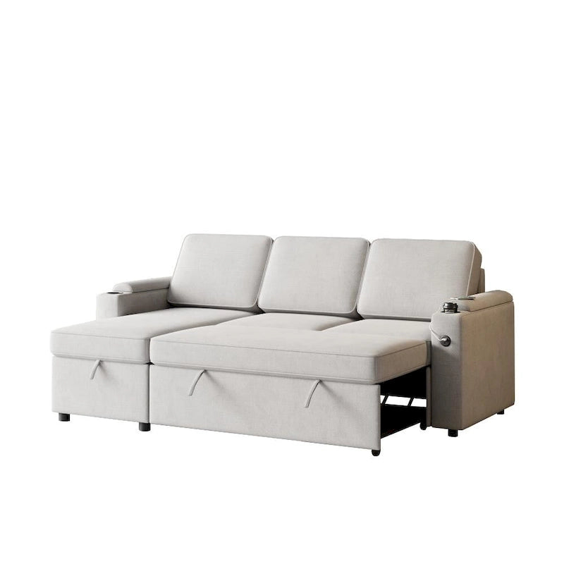 2 in 1 Pull Out Sofa Bed with Storage and Charging Port
