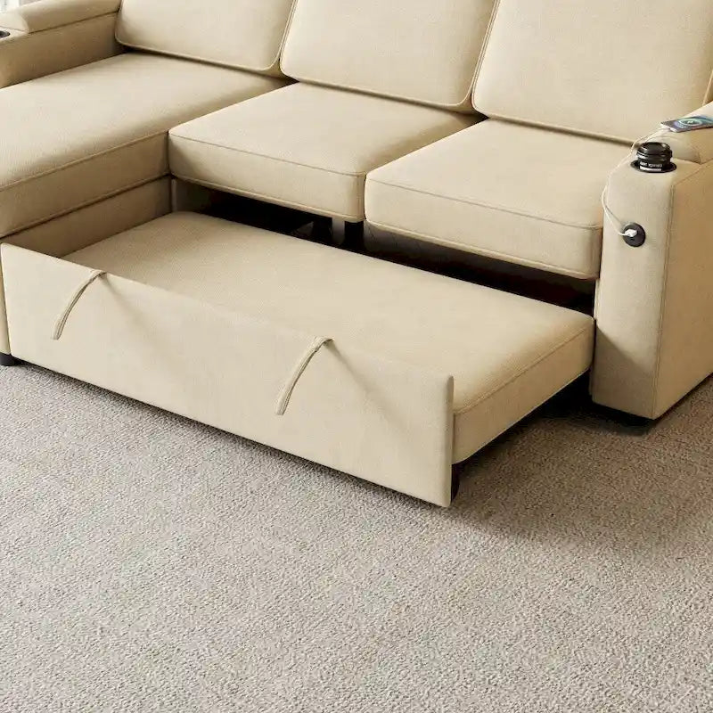 2 in 1 Pull Out Sofa Bed with Storage and Charging Port