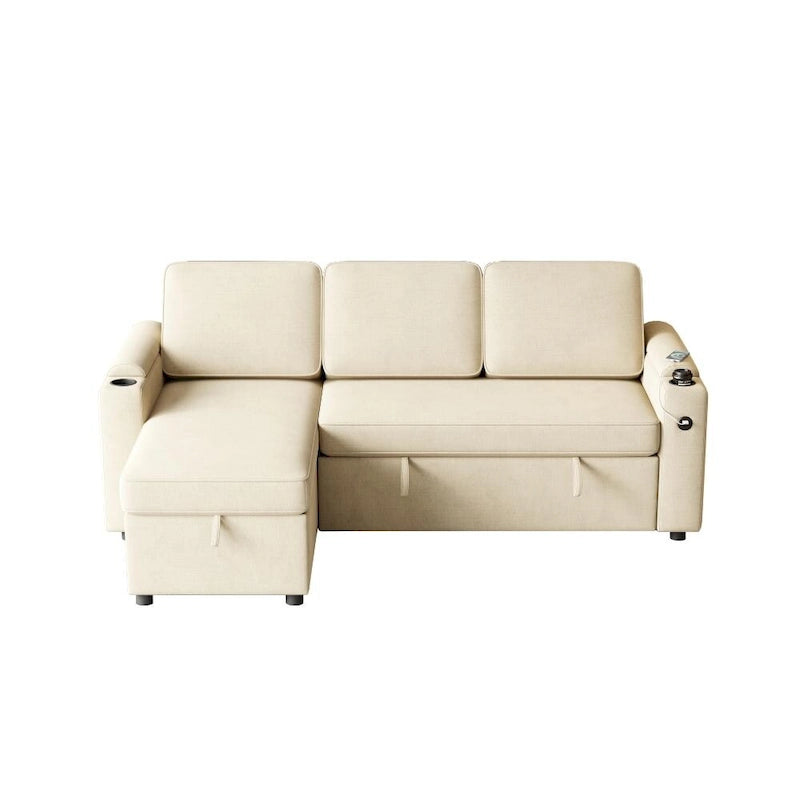 2 in 1 Pull Out Sofa Bed with Storage and Charging Port