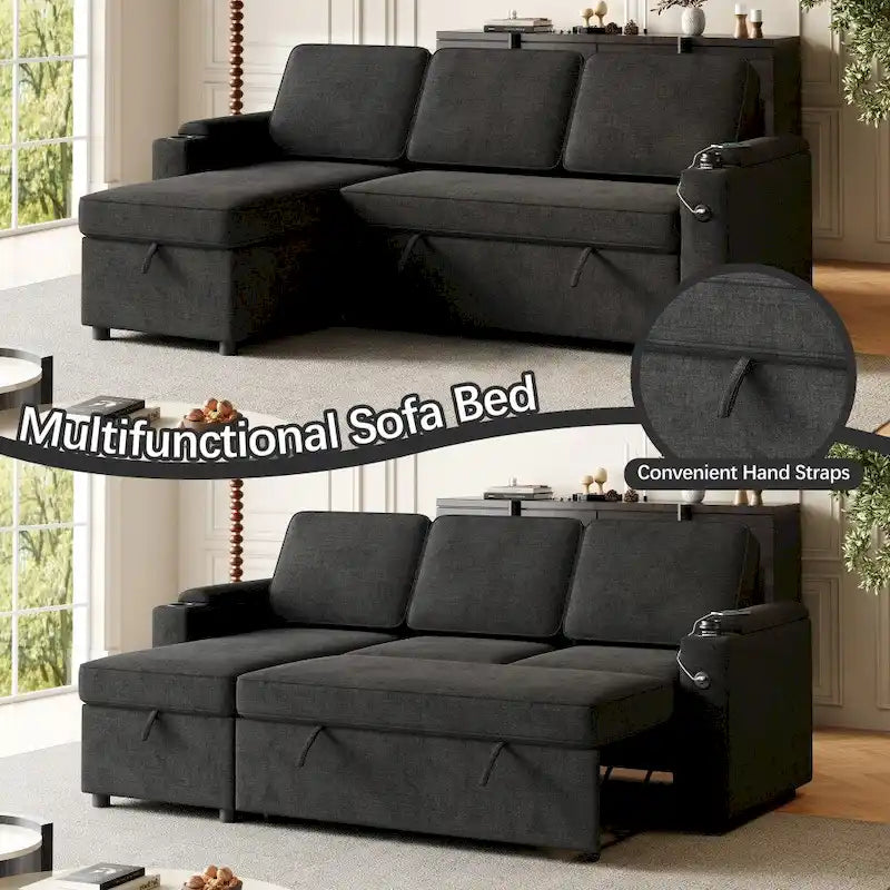 2 in 1 Pull Out Sofa Bed with Storage and Charging Port