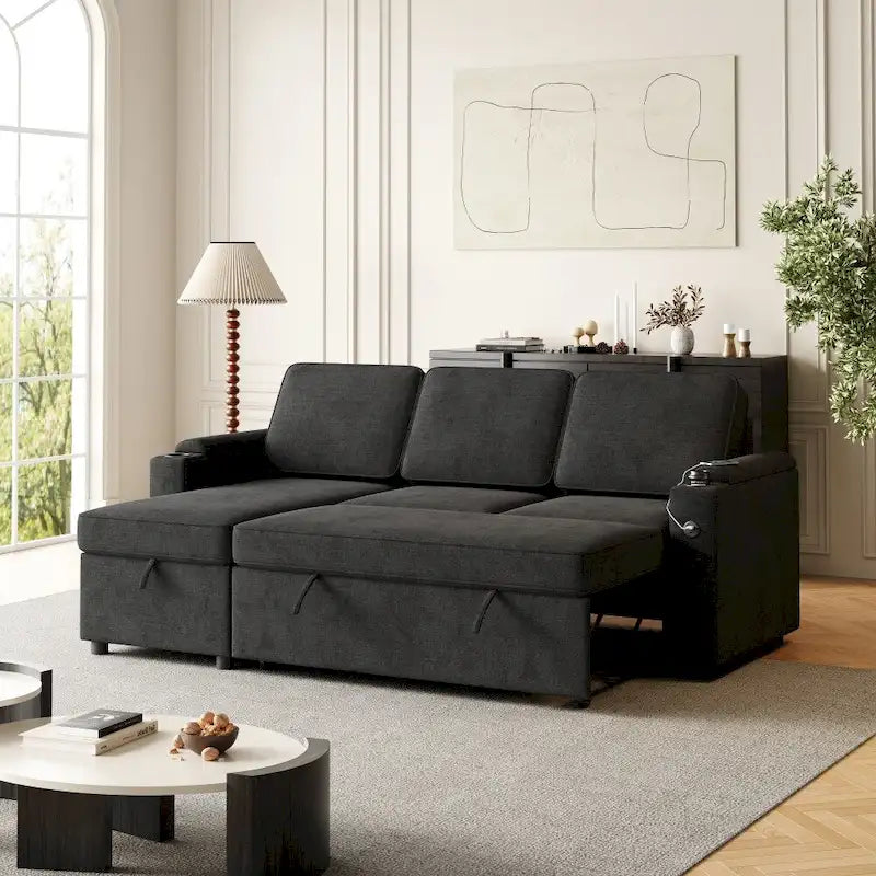 2 in 1 Pull Out Sofa Bed with Storage and Charging Port