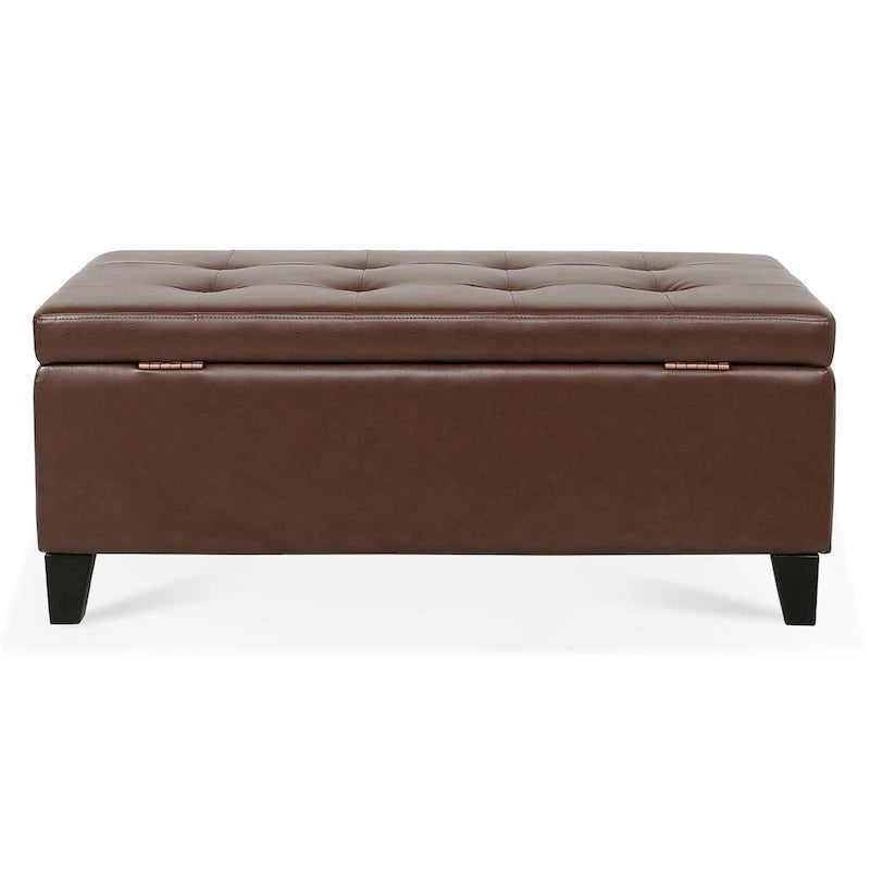 Storage Ottoman with Wooden Legs, Faux Leather Ottoman with Storage for Living Room, Bedroom & Hallway