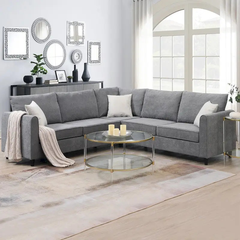 Modern 3-Piece Sectional Sofa, L Shape Upholstered Couch with 3 Pillows