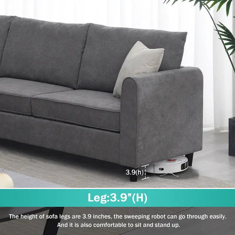 Modern 3-Piece Sectional Sofa, L Shape Upholstered Couch with 3 Pillows