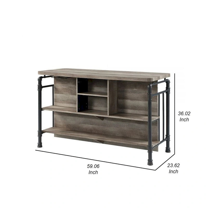 59 Inch Kitchen Island with 2 Shelves, Industrial Antique Oak Brown, Gray