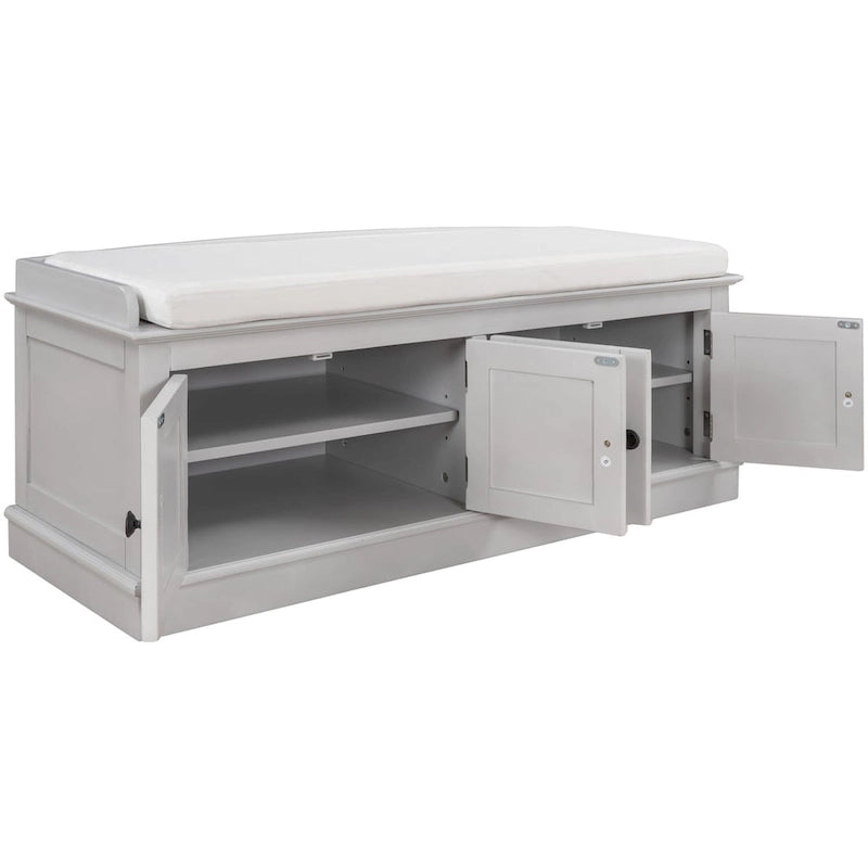 Storage Bench with 4 Doors and Adjustable Shelves, Shoe Bench with Removable Cushion