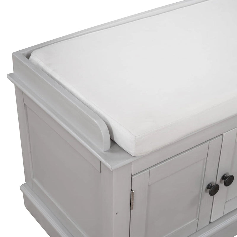 Storage Bench with 4 Doors and Adjustable Shelves, Shoe Bench with Removable Cushion