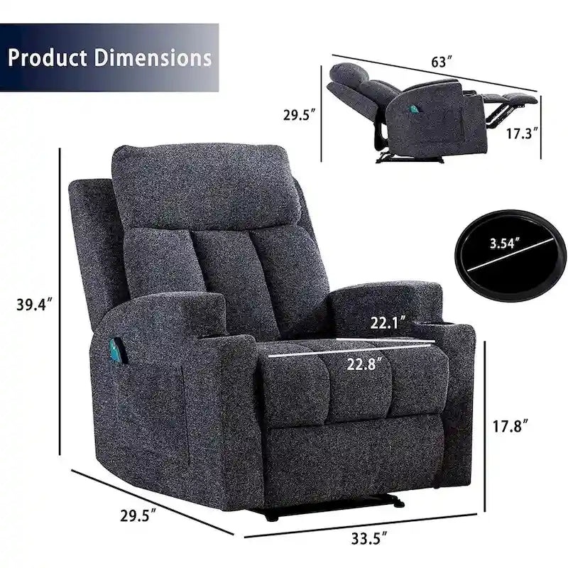 Ebello Massage Recliner Chair with Heat and Vibration Manual Sofa