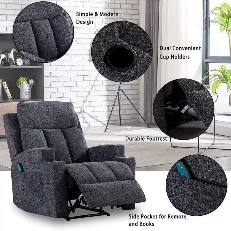 Ebello Massage Recliner Chair with Heat and Vibration Manual Sofa
