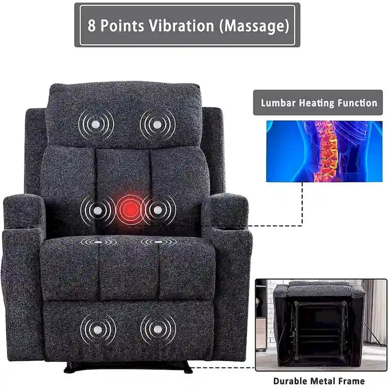 Ebello Massage Recliner Chair with Heat and Vibration Manual Sofa