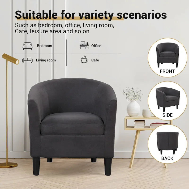 Classic Barrel Accent Chair Upholstered in Soft Polyester Fabric Footrest included