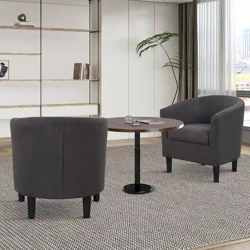 Classic Barrel Accent Chair Upholstered in Soft Polyester Fabric Footrest included