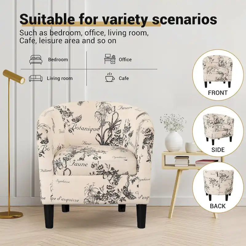 Classic Barrel Accent Chair Upholstered in Soft Polyester Fabric Footrest included