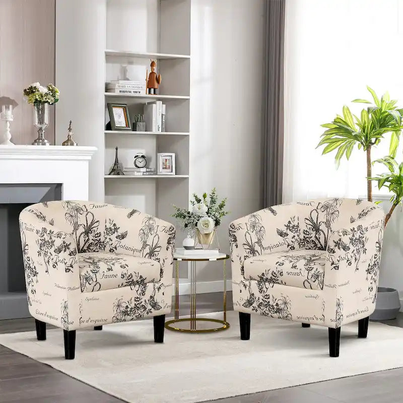 Classic Barrel Accent Chair Upholstered in Soft Polyester Fabric Footrest included