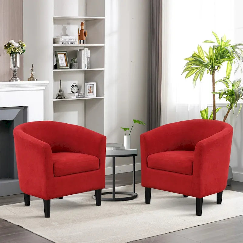 Classic Barrel Accent Chair Upholstered in Soft Polyester Fabric Footrest included