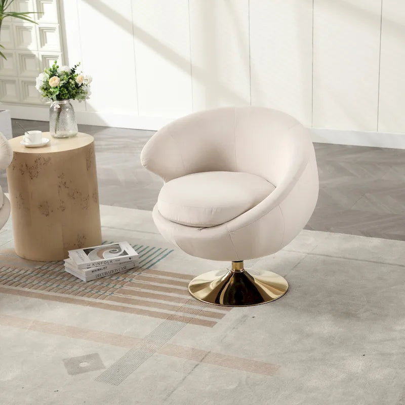 HOMEFUN Velvet 360 Degree Swivel Left Cuddle Barrel Accent Chairs