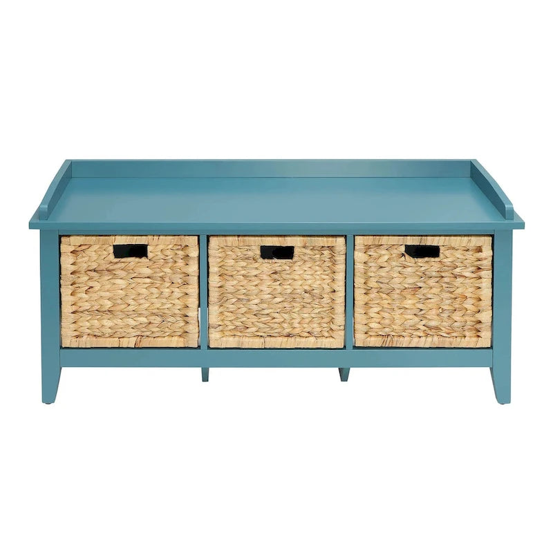 HomeRoots 43 Teal Blue Solid Wood Storage Bench with Drawers - 43
