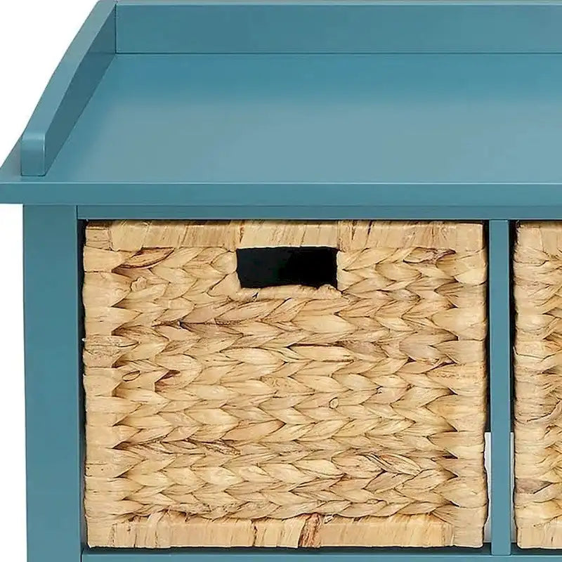 HomeRoots 43 Teal Blue Solid Wood Storage Bench with Drawers - 43