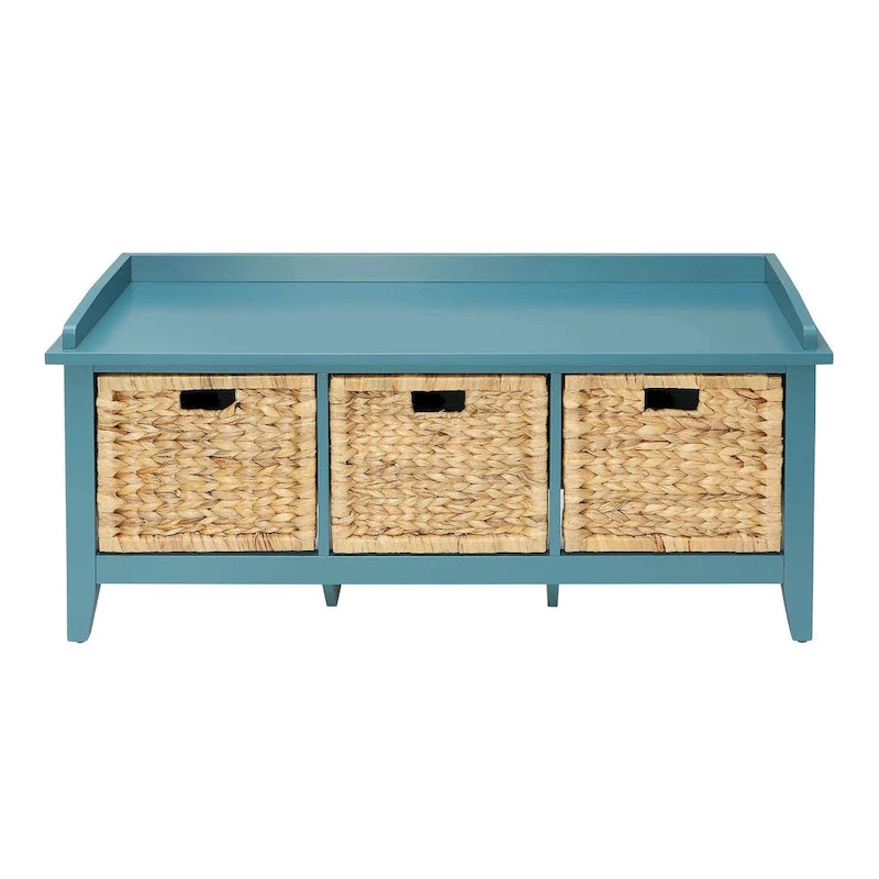 HomeRoots 43 Teal Blue Solid Wood Storage Bench with Drawers - 43