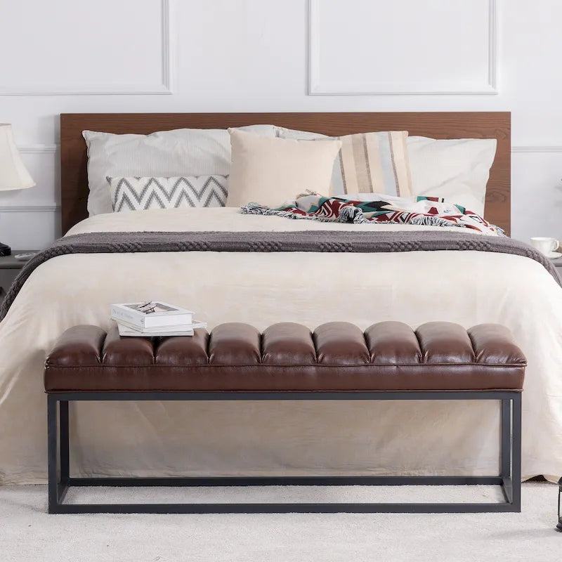Modern Metal Base Upholstered Bench for Bedroom for Entryway