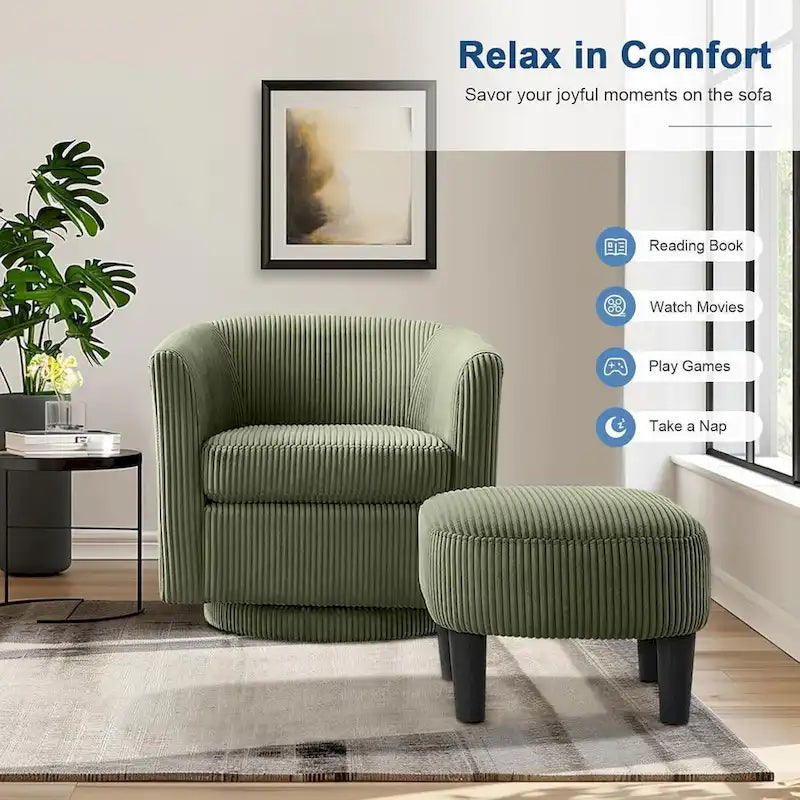 360 Swivel Accent Chair with Ottoman, Barrel Chair with Upholstered