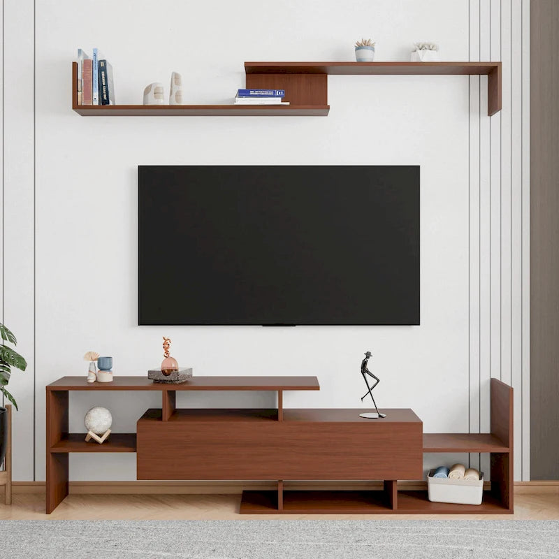 Surrey 60.2 2 Pc 1-Drawer Floating TV Stand Media Console with Open Shelves