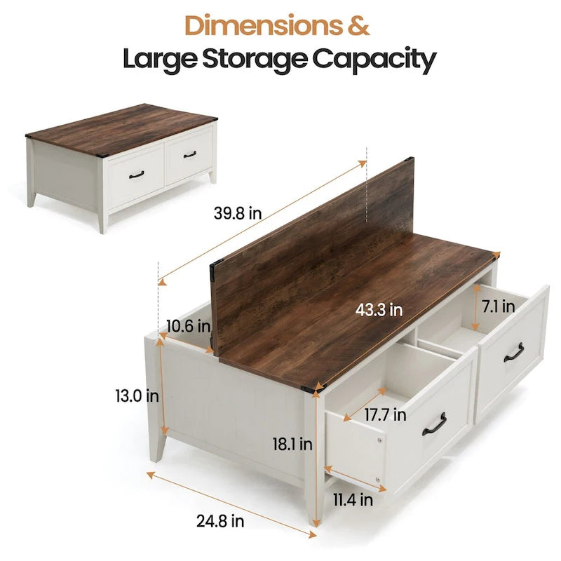 Pellebant Farmhouse Coffee Table with Hidden Storage Compartment