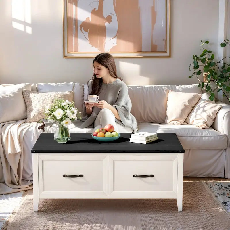 Pellebant Farmhouse Coffee Table with Hidden Storage Compartment