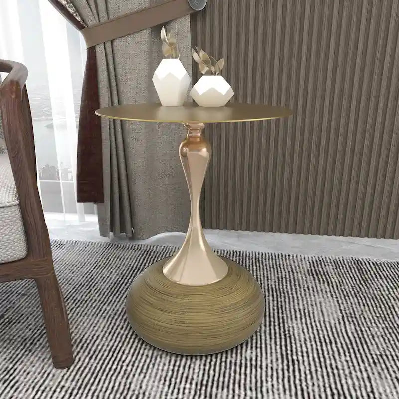 Savoy 18-Inch Round Side Table in Gold Stainless-Steel End Table with a Round Pedestal base