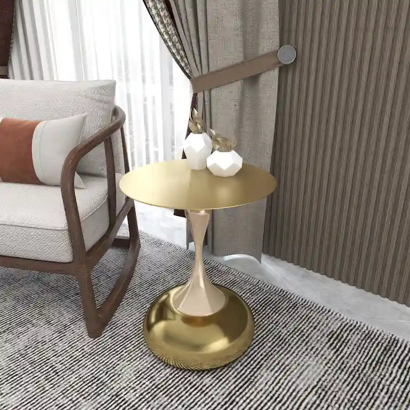 Savoy 18-Inch Round Side Table in Gold Stainless-Steel End Table with a Round Pedestal base