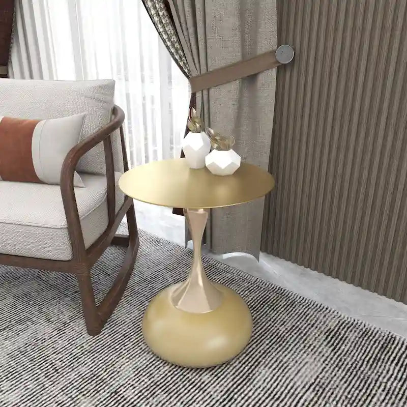 Savoy 18-Inch Round Side Table in Gold Stainless-Steel End Table with a Round Pedestal base