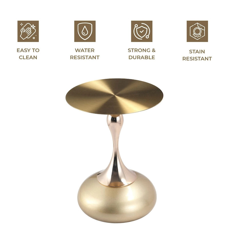 Savoy 18-Inch Round Side Table in Gold Stainless-Steel End Table with a Round Pedestal base