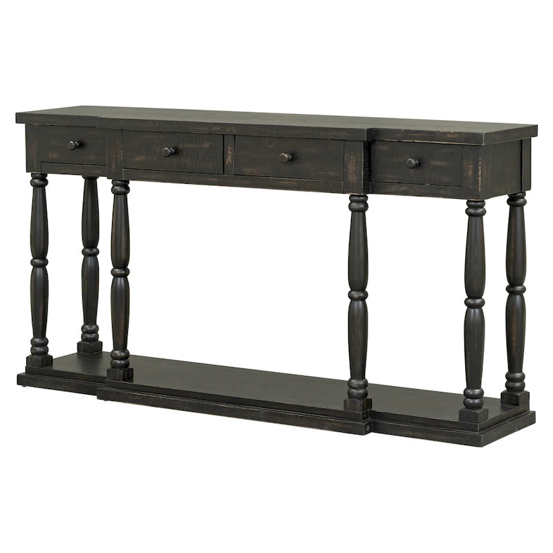 Retro Senior Console Table for Hallway Living Room Bedroom with 4 Front Facing Storage Drawers and 1 Shelf
