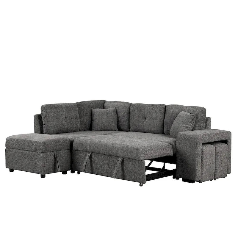 Sectional Sofa Pull Out Sofa Bed with Storage Ottoman, Convertible Sleeper for Living Room