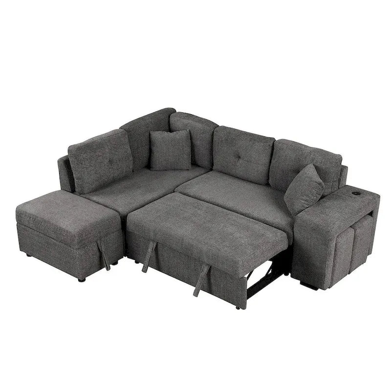 Sectional Sofa Pull Out Sofa Bed with Storage Ottoman, Convertible Sleeper for Living Room