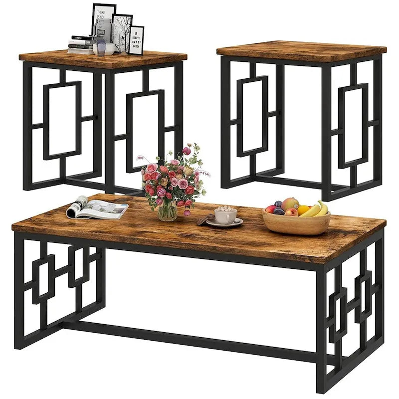 Mieres Industrial Style 3-Piece Coffee Table Set for Living Room