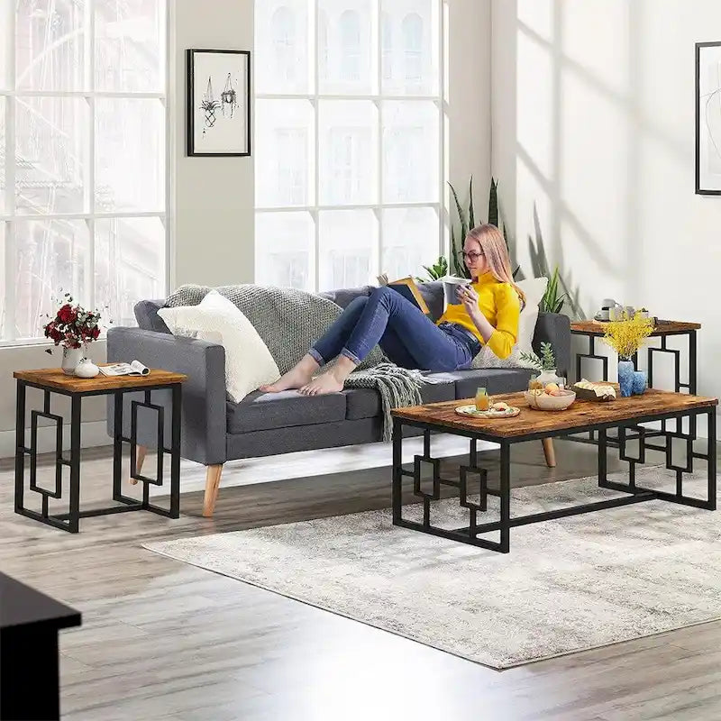 Mieres Industrial Style 3-Piece Coffee Table Set for Living Room
