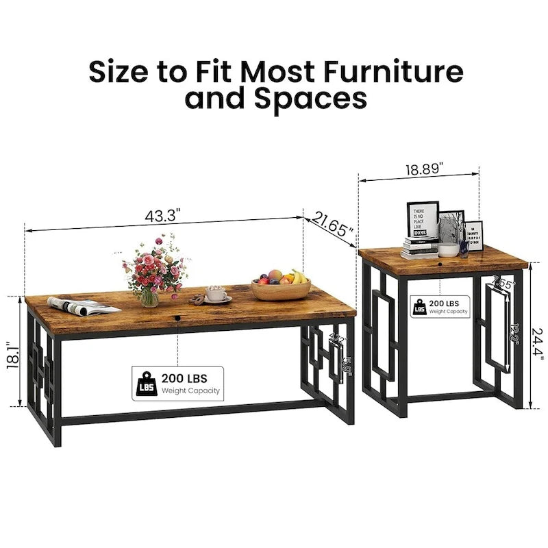 Mieres Industrial Style 3-Piece Coffee Table Set for Living Room