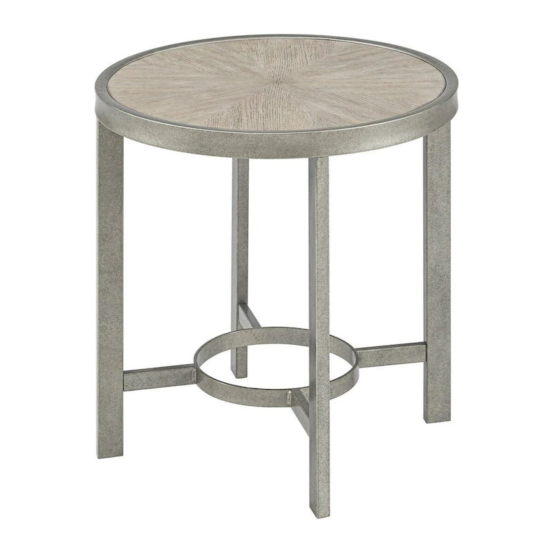 Corfu White Oak Wood Top Round End Table with Metal Frame