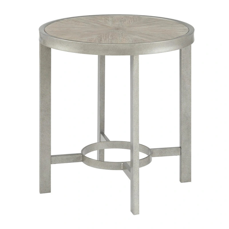 Corfu White Oak Wood Top Round End Table with Metal Frame