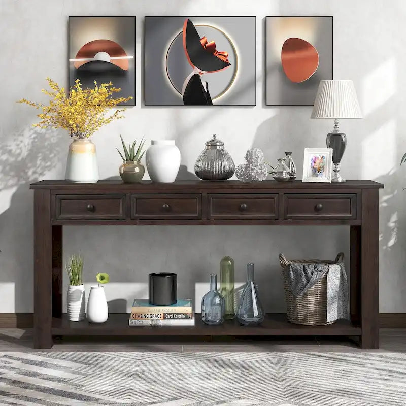 Console Table/Sofa Table with Storage Drawers and Bottom Shelf for Entryway Hallway
